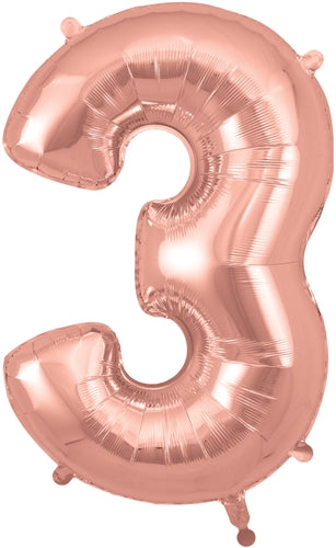 34" Number 3 Rose Gold Foil