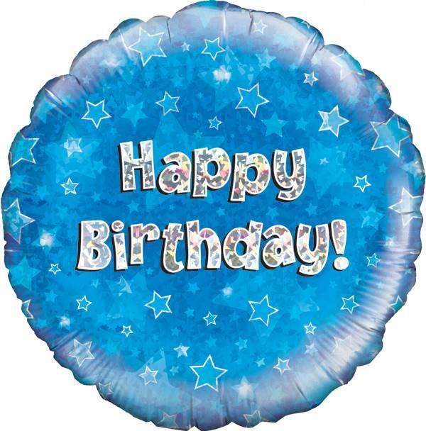 18" Happy Birthday Blue Holographic Foil