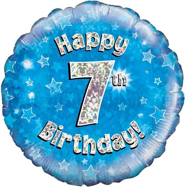 18" Happy 7th Birthday Blue Holographic Foil