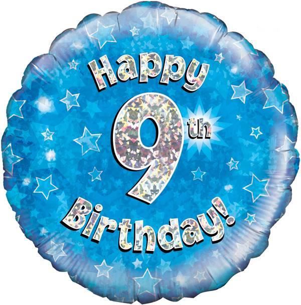 18" Happy 9th Birthday Blue Holographic Foil