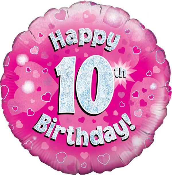 18" Happy 10th Birthday Pink Holographic Foil