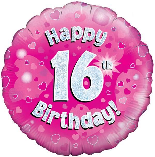 18" Happy 16th Birthday Pink Holographic Foil