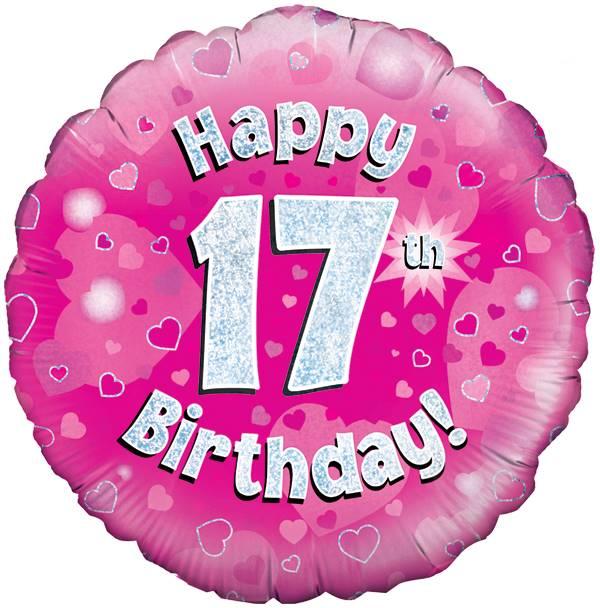 18" Happy 17th Birthday Pink Holographic Foil