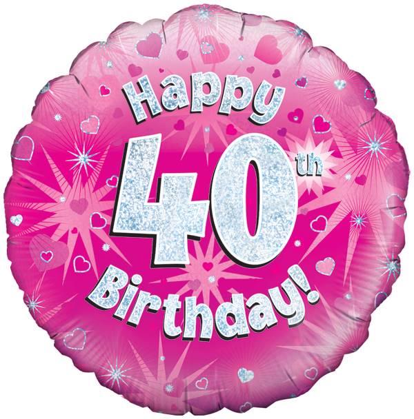 18" Happy 40th Birthday Pink Holographic Foil
