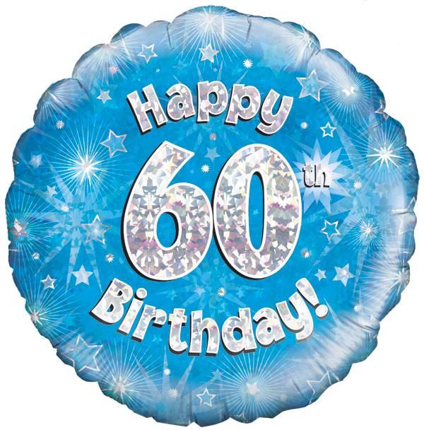 18" Happy 60th Birthday Blue Holographic Foil