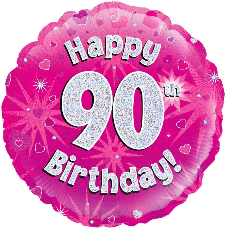 18" Happy 90th Birthday Pink Holographic Foil
