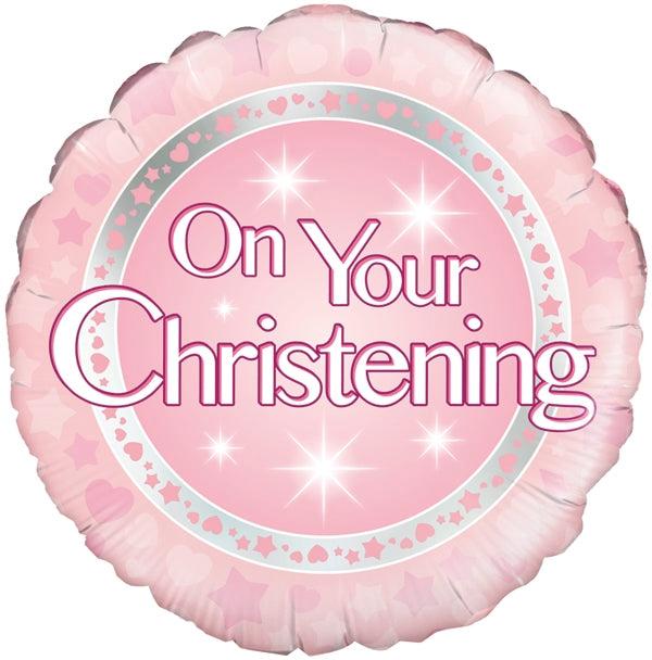 18" Round On Your Christening Girl Holographic Foil