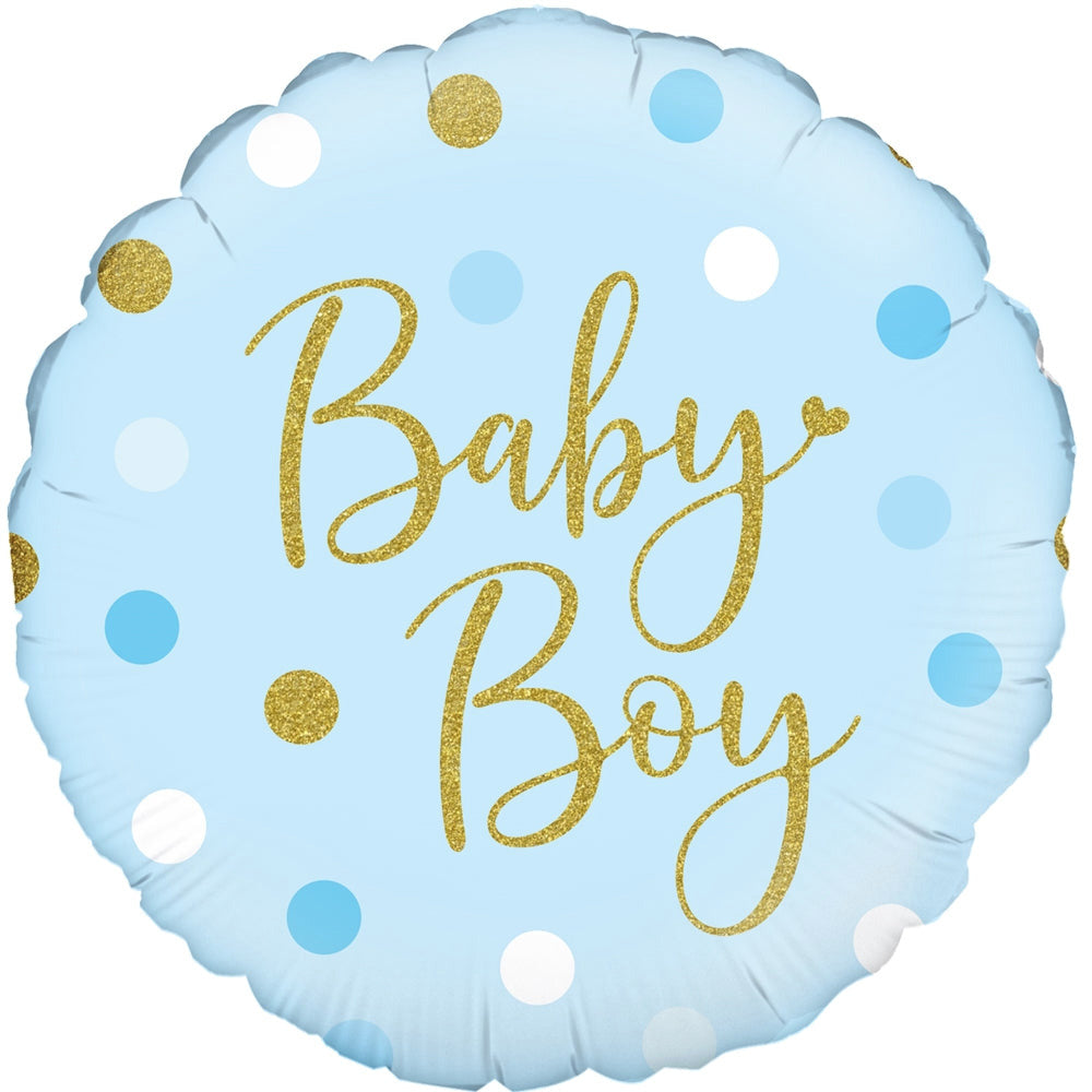 18" Sparkling Baby Boy Dots Holographic Foil
