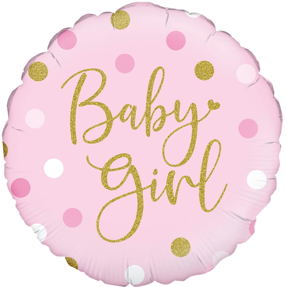 18" Sparkling Baby Girl Dots Holographic Foil