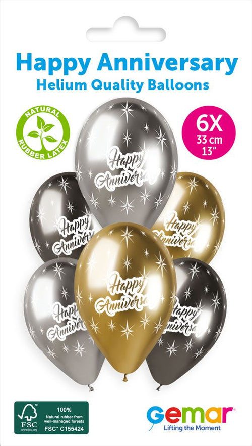 13" Gemar Retail Latex Happy Anniversary #466 (6 Balloons Per Pack)