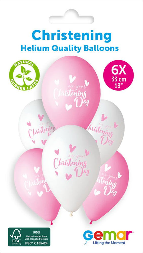 13" Gemar Retail Latex On Your Christening Day Girl #9213 (6 Balloons Per Pack)