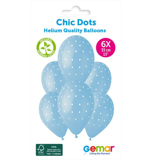 13" Gemar Retail Latex Chic Dots #105113 Blue (6 Balloons Per Pack)