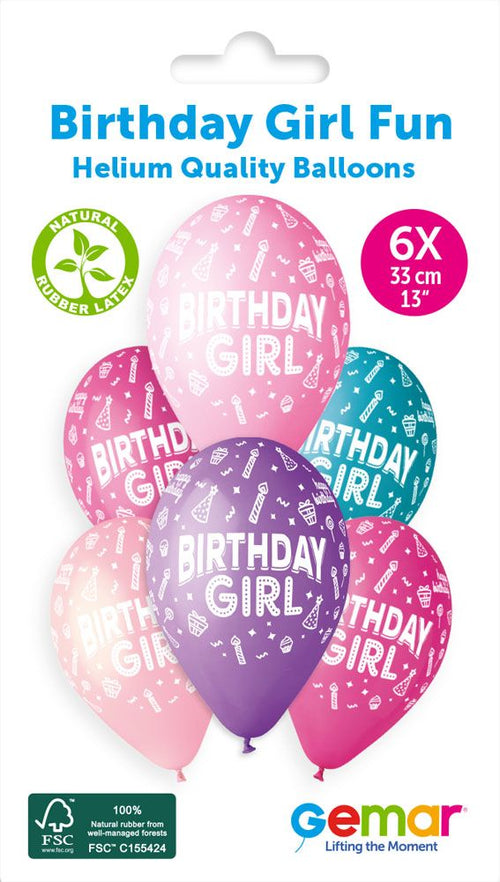 13" Gemar Retail Latex Birthday Girl Fun #477 (6 Balloons Per Pack)