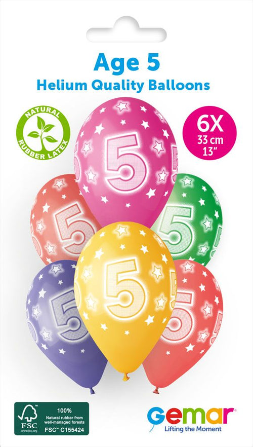 13" Gemar Retail Latex Age 5 #851 (6 Balloons Per Pack)