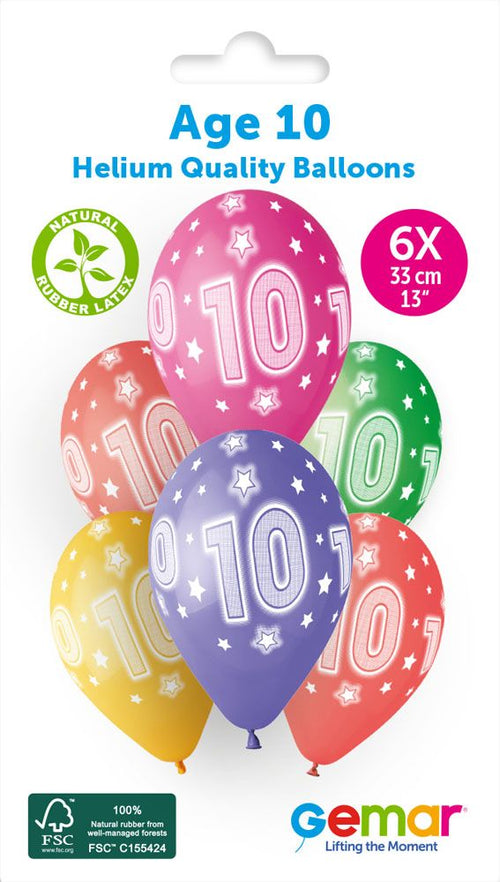 13" Gemar Retail Latex Age 10 #860 (6 Balloons Per Pack)