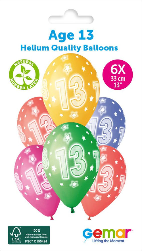 13" Gemar Retail Latex Age 13 #874 (6 Balloons Per Pack)