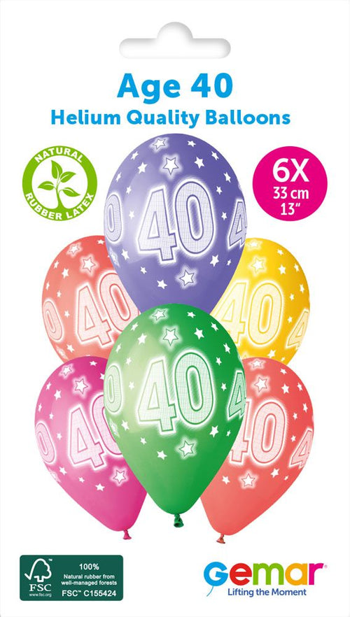 13" Gemar Retail Latex Age 40 #872 (6 Balloons Per Pack)