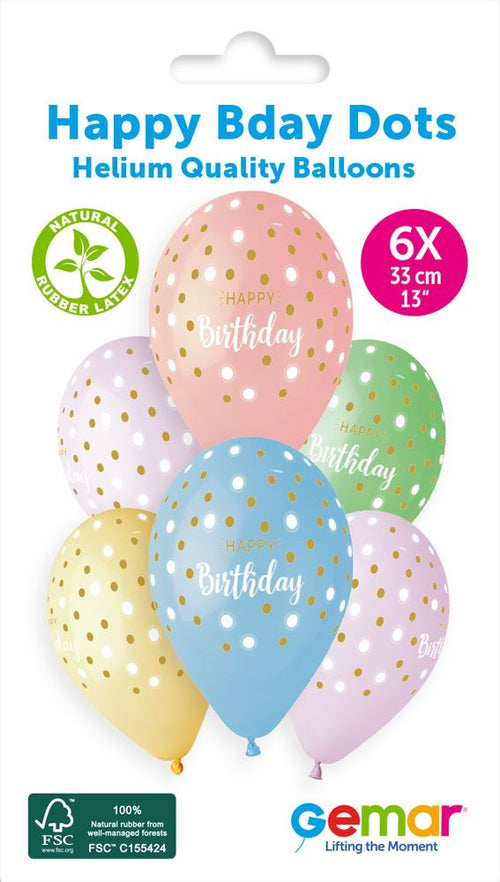 13" Gemar Retail Latex Happy Birthday Dots #1041 (6 Balloons Per Pack)
