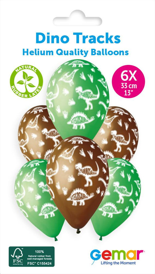 13" Gemar Retail Latex Dino Tracks #8413 (6 Balloons Per Pack)