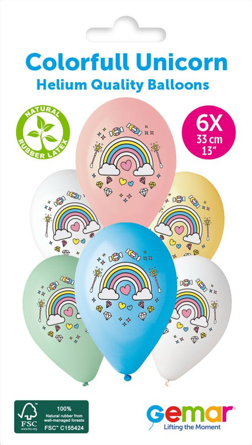 13" Gemar Retail Latex Colourful Rainbow #662 (6 Balloons Per Pack)
