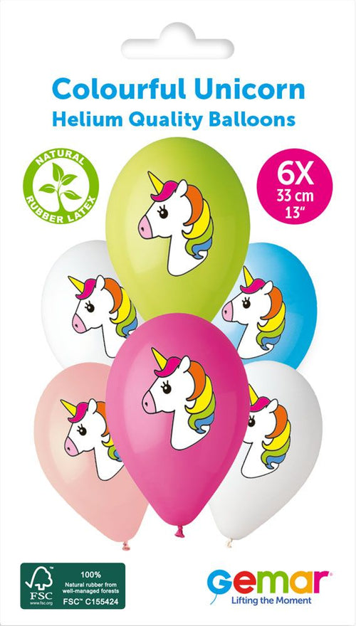 13" Gemar Retail Latex Colourful Unicorn #660 (6 Balloons Per Pack)