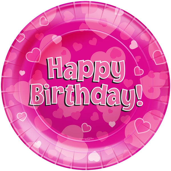 Plates: Happy Birthday Pink 9"/23cm Plates (8 Plates Per Pack)