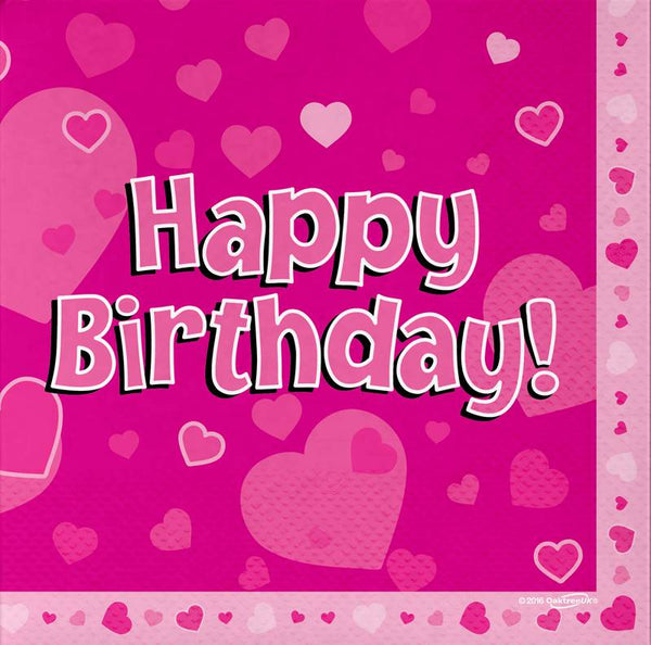 Napkins: Happy Birthday Pink 33cm X 33cm 3-Ply Napkins (16 Per Pack)