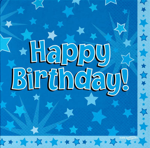 Napkins: Happy Birthday Blue 33cm X 33cm 3-Ply Napkins (16 Per Pack)