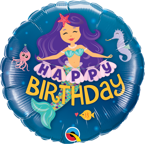 9" Round Happy Birthday Mermaid Foil