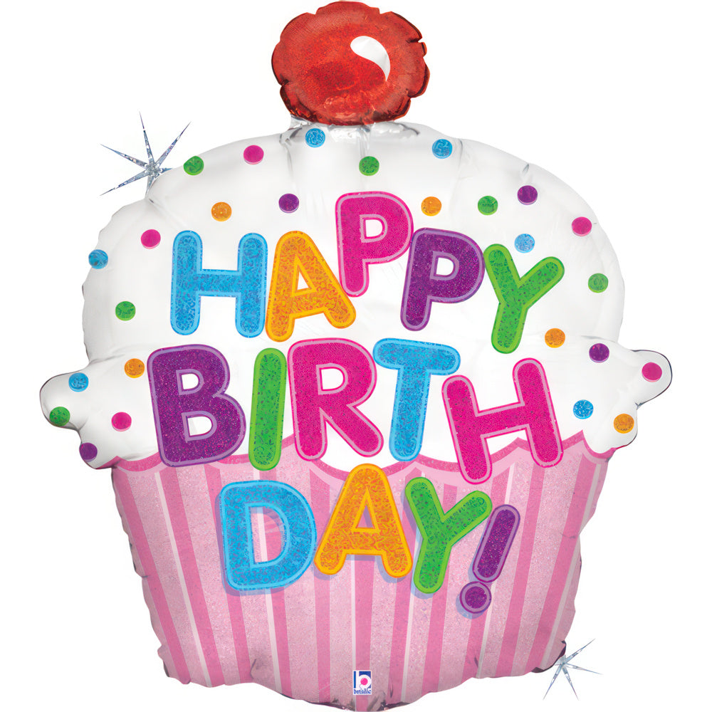 31" Happy Birthday Cupcake Holographic Foil