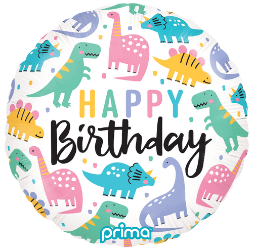 18" Round Happy Birthday Colourful Dinos Foil