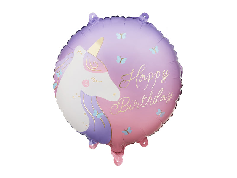 18" Round Happy Birthday Unicorn Foil