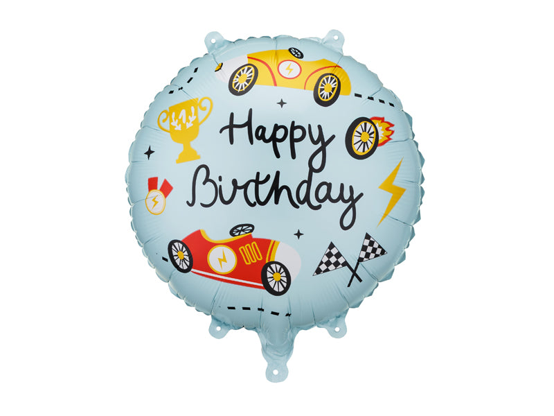 18" Round Happy Birthday Racing Cars Foil