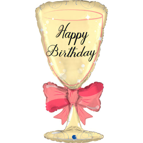29" Happy Birthday Glass With Ribbon Foil